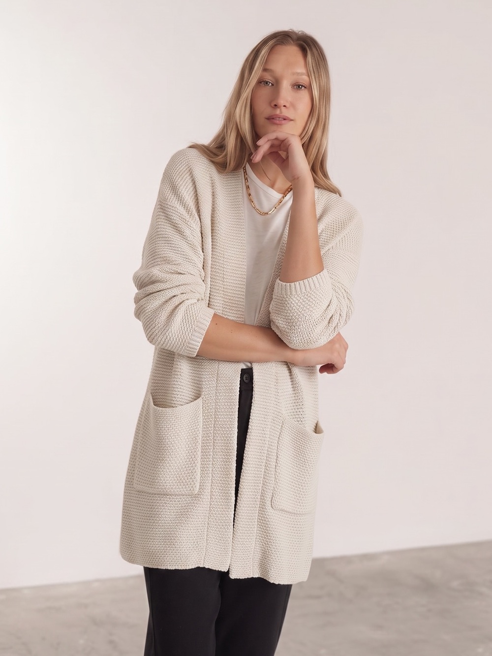 Marine Layer Birdseye Cardigan Women’s M/L  Cream Textured Knit Sweater Open